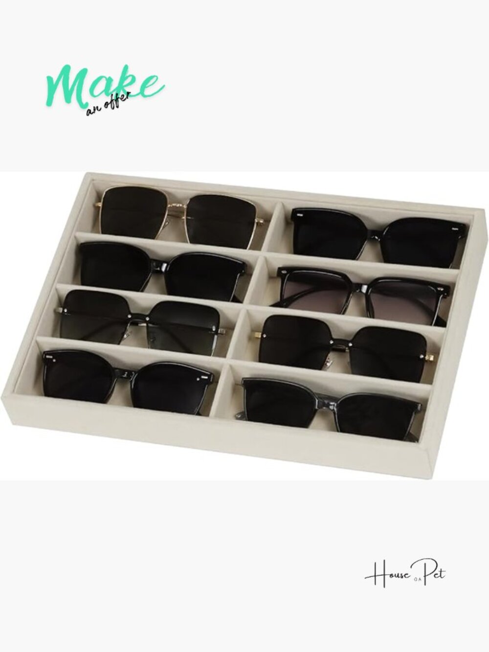 Large Velvet Sunglasses Storage Organizer Jewelry Tray with Compartments